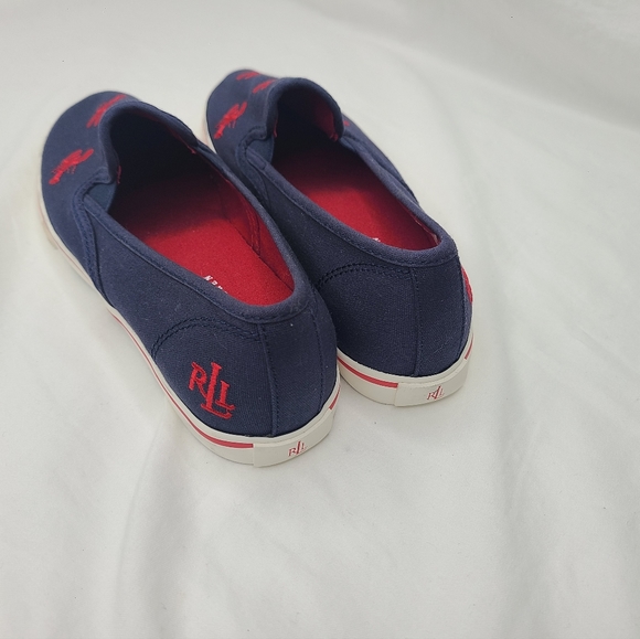 Lauren Ralph Lauren JANIS Navy Red lobster Canvas Fashion Sneakers shoe size 10 - Picture 3 of 4